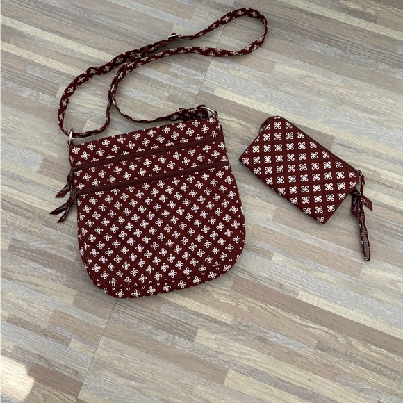 Vera Bradley Handbags - Vera Bradley Triple Zip Crossbody Bag in Maroon with matching wallet